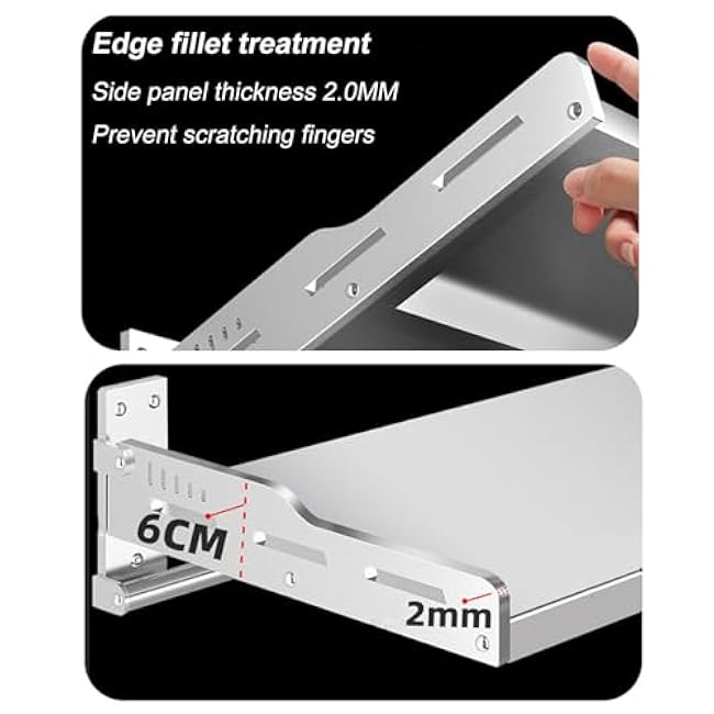 Wall Mounted Stainless Steel Microwave Oven Rack Foldable Pot & Pan Shelf with 6 Hooks Spice Kitchen Storage Solution Durable Oven Holder Bracket