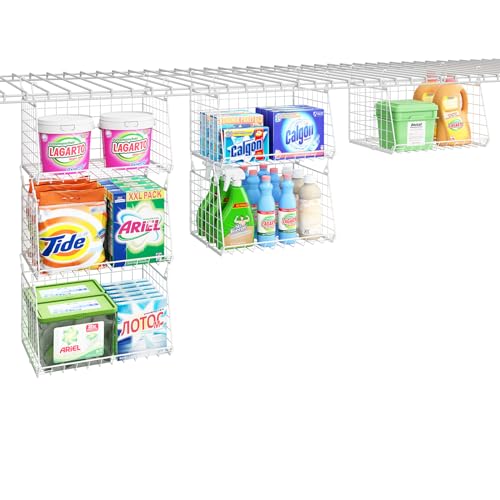 3-Tier Hanging Laundry Basket Organizer：Foldable Wire...