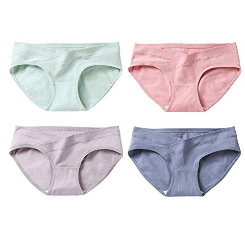 ALAKAYA Unterhosen für Schwangere-4er Pack Niedrig-Taille V-förmige Umstandsunterwäsche Baumwolle Damen Schwangerschaft Unterhosen Cover