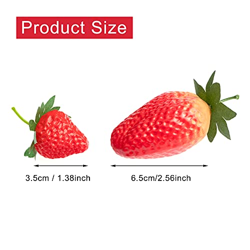 Videlly 20 Pieces Artificial Strawberries Fake Strawberries Lifelike Red Realistic Plastic Strawberries Artificial Fruit For Home Kitchen Party Wedding Decoration Arrangements Photography Prop,S Size #TOP2