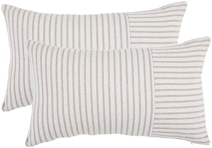 BOYSUM Khaki and Beige Throw Pillow Covers, 12x20 Farmhouse Pillow Covers Striped Throw Pillow Cover Decor Indoor/Outdoor Pillow Accent Case Set of 2 (Khaki)