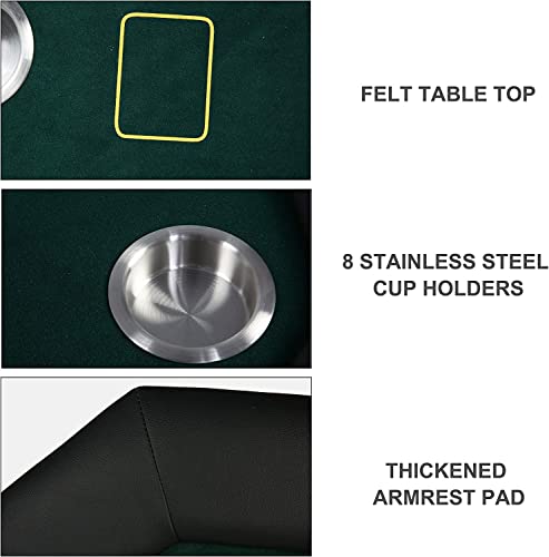 Vilobos Folding Poker Table, Texas Holdem Poker Table With Felt Poker Table Top And Stainless Steel Removable Cup Holder, Green #TOP5