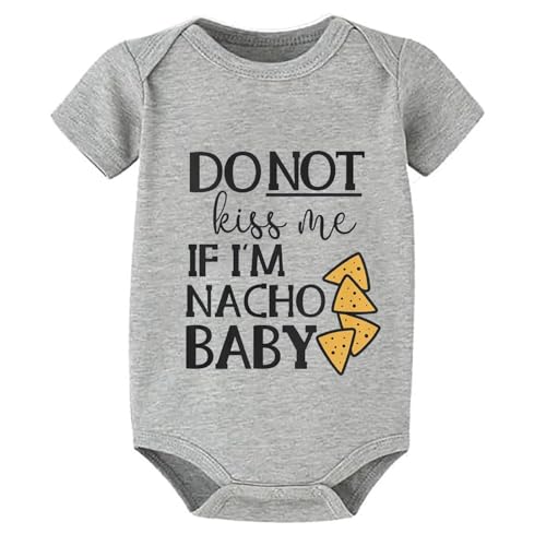Image of WOOYONGING Do Not Kiss Me If I'm Nacho Baby Baby Newborn Boy Short Sleeve Neutral Baby Clothes Girl White Romper 3-6 Months G