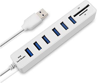 Hudefy USB Hub USB 2.0 Hub USB Splitter 2.0 Hub 6 Port Expander Adapter USB 2.0 Hub Multi USB Splitter 2.0 Hub USB-Hub SD/TF Card Reader for PC White