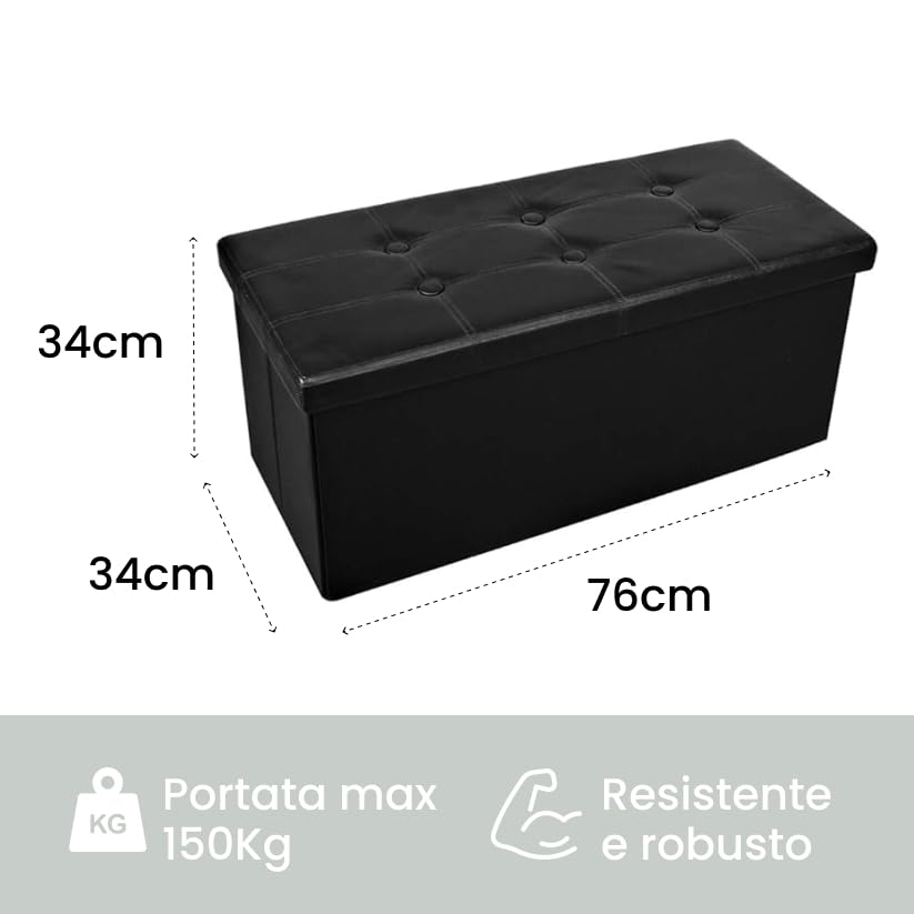 Pouf Contenitore In Ecopelle Bordeaux - Pieghevole, 37x76x38 Cm, Per Camera E Ingresso