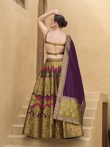 Image of PURVAJA Women's Kanjiwaram Semi-Stitched Lehenga choli