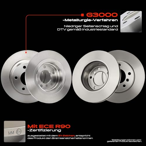 Frankberg Bremsensatz inkl. 4x Bremsscheiben + 8x Bremsbeläge Vorne Hinten Kompatibel mit 3er E90 316i 318i 318d 320i 1er E87 120i Replace# 34216774417, 34216767146