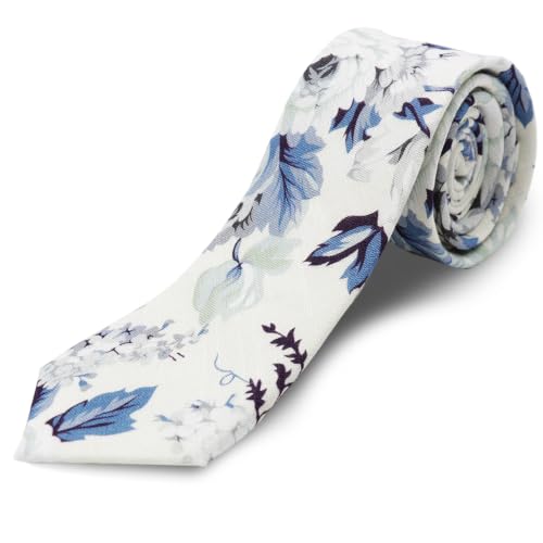 Image of Cotton Floral Ties for Men 2.76 inch Men's Skinny Tie Linen Flower Printed Neck Tie for Wedding Dating Party