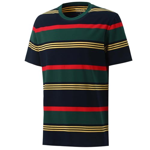 Men's Fashion Casual Cotton Loose Fit Crewneck Classic Striped T-Shirt