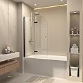 CKB 35" W x 55" H Bathtub Shower Door. 1/4" Easy Clean Tempered Glass Frameless Tub Door. 180° Rotatable Bi-Folding Shower Doors with Matte Black, Reversible