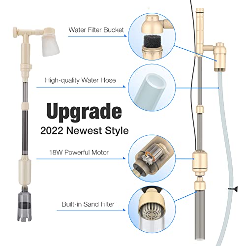 Akkee Electric Aquarium Gravel Cleaner: 6 In 1 Automatic Fish Tank Gravel Vacuum Cleaner Set For Change Water Wash Sand Water Filter And Water Circulation, Dc 12V, 18W, Beige #TOP6