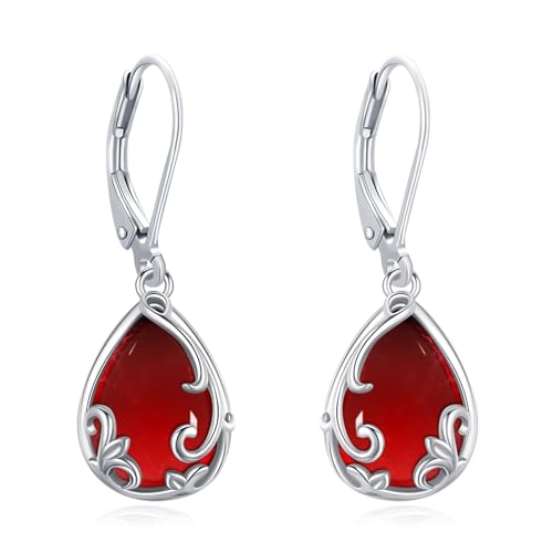 LOOVE Dangle Earrings Sterling Silver Red Stone Earrings for Women