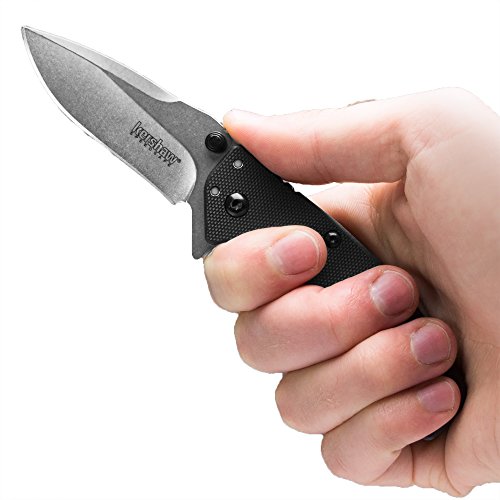 Kershaw Cryo G-10 Pocket Knife (1555G10) 2.75” Stonewashed Stainless Steel Blade; G-10/Stainless Steel Handle, Speedsafe Assisted Open, 4-Position Deep-Carry Pocketclip, Frame Lock, Lock Bar, Black #TOP7