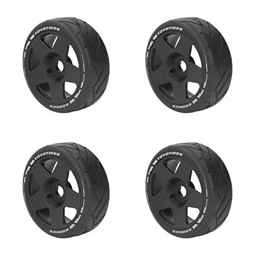 SUNGOOYUE 1 8 Koła GT RC, Gumowe Plastikowe Koła RC na Kołach Szosowych z Adapterem 17 Mm, Opony o Dużej Przyczepności 4,0 Cala, 4 szt. na 1 8 Płaskich Samochodów Wyścigowych GT Racing Road (BLACK)
