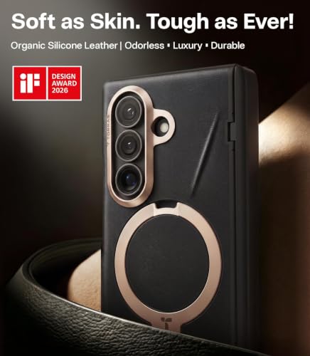Image of TORRAS Q3 VegSkin for Samsung Galaxy Z Fold 8 Ultra 5G Case, Silicone Leather, 360 Magnetic Stand, Compatible with MagSafe, Hinge Protection, Slim Shockproof Back Cover, Black