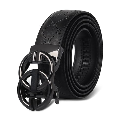 Image of Aurolran Men&Womens Leather Dress Belt Business Automatic Buckle Belt Color-Black Silver Gold