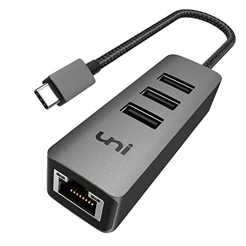uni USB Type C 有線LAN変換アダプター 4-in-1 イーサネット ハブ [ USB3.0ポート*3 ウェブ会議対応 ] [ USB C LAN アダプター ] [ RJ45 / Gigabit対応/Thunderbolt 3 ] 超高速ギガビット イーサネット[10/100/1000Mbpsまで/ドライブ不要] タイプC LAN に対応[スペースグレー]