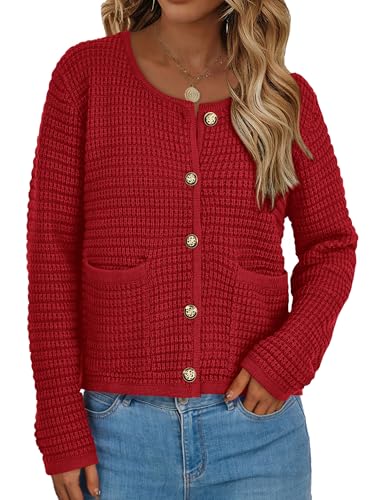 PRETTYGARDEN Women Knit Cardigan Sweaters Fall Fashion Long Sleeve Open Front Button Down Trendy Casual Jacket Winter Clothes