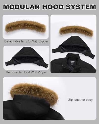 Image of Men's Puffer Jacket Winter Coat Puffy Parka with Fur Hood Waterproof & Windproof Shell Fleece lining 4 Pockets