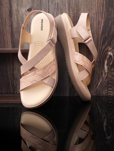 Image of Moshun Criss Cross Sandals for Women & Girls | Multi Strap & X Strap Flat Sandals, Bounce Back Technology Footbed with Adjustable Strap, Anti-Slip Sole | Lightweight Daily Wear Casual Slip-On Sandals