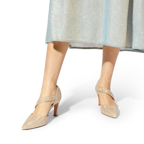 DREAM PAIRS Women's High Heels Comfortable Work Pumps,Gold-Glitter,8.5 - image 6