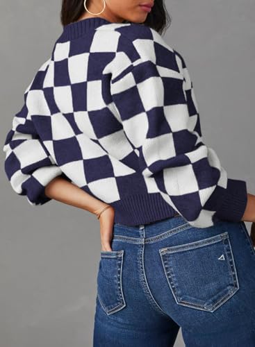 Image of Dokotoo Womens Cardigans Soft Long Sleeve Cable Knit Plaid Cropped Sweaters