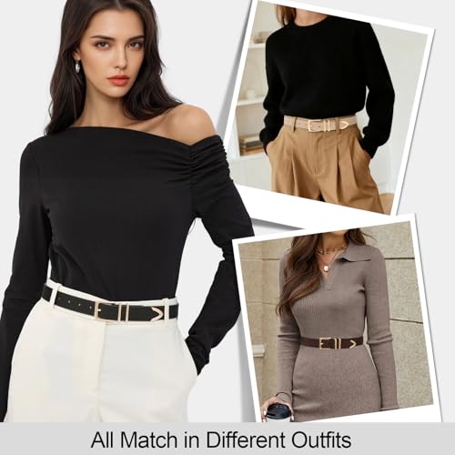 Image of XZQTIVE 3 Pack Women Belts For Jeans Dresses Pants Ladies Leather Waist Belt with Gold Buckle