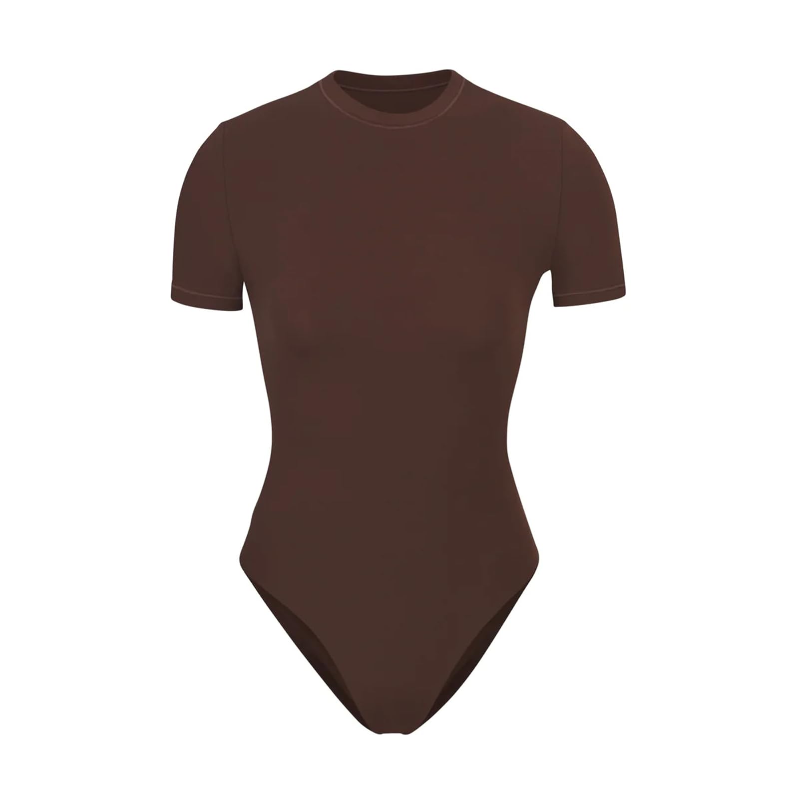 ISCBAFYX Body Moulant pour Femmes, Manches Longues/Courtes, Haut Justaucorps Extensible, String, col Rond, Couleur Unie, Combinaison Amincissante