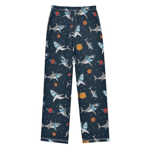Astronaut Shark Boys Long Pants Soft Trousers Elastic Waist Kids Lounge Bottoms with Pockets S-XL
