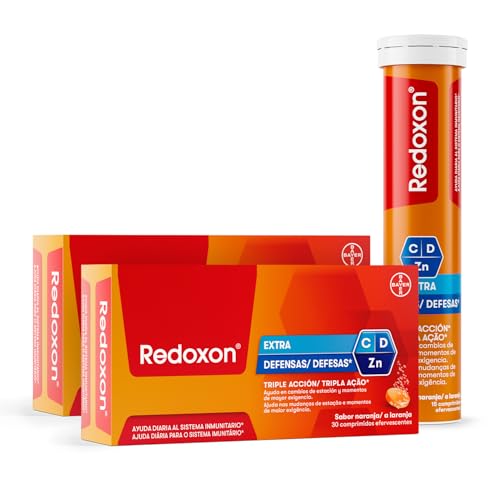 REDOXON Vitamina C Efervescente - Extra Defensas 30 Comprimidos - Sabor Naranja - Suministro para 1 mes - Complemento Alimenticio con Vitamina D y Zinc - Ayuda al Sistema Inmunitario - Sin Gluten