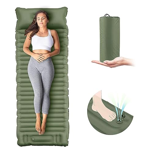 EULANT Colchoneta Inflable Acampada con Bomba de pie,Colchón de Aire Impermeable con Almohada,Ligera Esterilla Camping Autoinflable para Mochilero Senderismo Pesca Viajes Playa