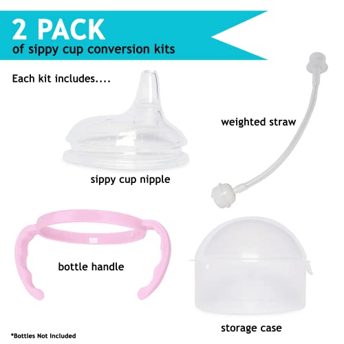 2 Pack Pink Soft Spout Sippy Cup - Transition Sippy Cup Kit For Comotomo 5 & 8 Oz Bottles - Conversion Kit Fits 5 Ounce And 8 Ounce Bottles - Baby Bottle Nipple With Weighted Straw And Bottle Handles #TOP1