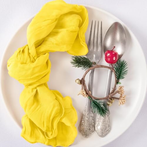 Image of MLMC 24 Pack Yellow Cheesecloth Napkins Washable Cloth Napkins 21 inchx21 inch Boho Reusable Dinner Napkins in Bulk for Back to School Bridal Baby Shower Events Table Decor