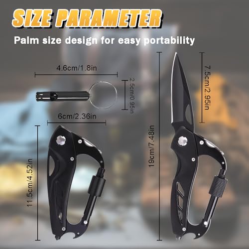 Multitool Carabiner with Pocket Knife, EDC Carabiners Keychain with Folding Knives, Survival Gear for Camping Hiking with a Whistle, Bottle Opener, Window Breaker, Screwdriver, Gifts for Men - Image 3