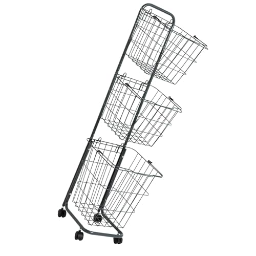 Carrito de lavandería de 3 niveles con ruedas y cesta alta para ropa sucia en color negro 8