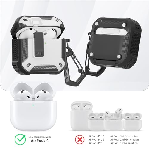 Image of for AirPods 4 Case with Magnetic Secure Lock Clip and Phone Stand, Compatible with Magsafe Charging, with Carabiner&Cleaner kit for Apple iPod 4th Generation Cover(2024) Men Women (White)