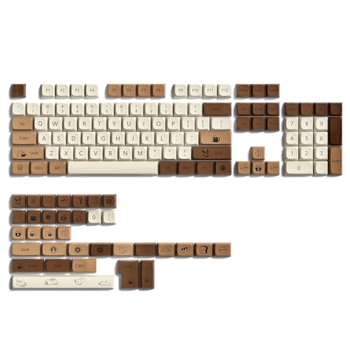 Image of dagaladoo Brown PBT Keycaps 140 Keys XDA Profile Cute Key caps Dye-Sublimation Coffee Cat Keycaps Set Custom Key caps for Cherry Gateron MX Swithes Mechanical Keyboard(Spacebar is 6.25U /7U)