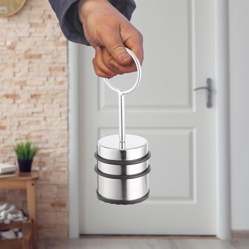 Relaxdays Set of 2 Doorstops with Handle, Stainless Steel & Rubber, Door Buffer, Inside, Hxdiameter : 20 x 7 cm, Silver/Black - Image 3