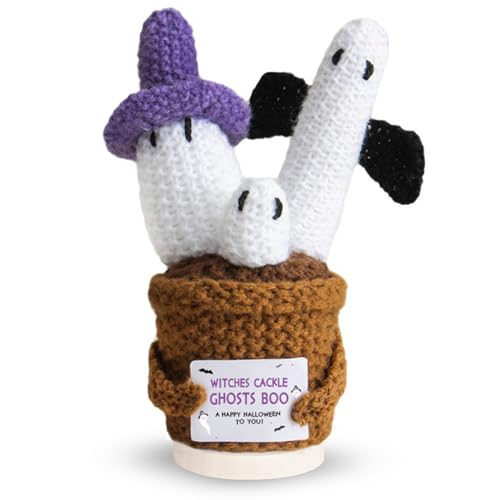 penzoos Halloween LE Crochet Ghost Plant – Handmade Emotional Support Gift, Mindfulness Décor, Witch & Ghost Decorations, Stress Relief Crochet Toy