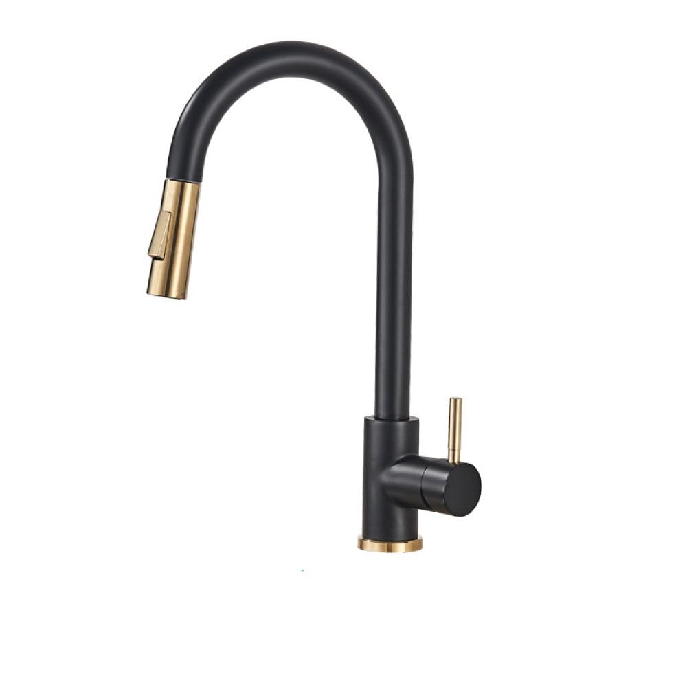 Grifo de cocina negro mate, interruptor de modos de fregadero extraíble, montaje en cubierta, grifo mezclador frío y caliente, negro dorado, 1