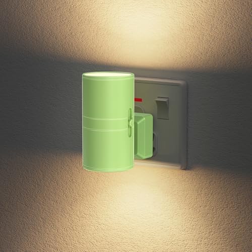 JandCase Night Light, Night Light Plug in Wall with Dusk to Dawn Sensor, Dimmable Nightlight 0-100LM, 3000K Warm White, Plug in Green Nightlight for Hallway, Bathroom, Bedroom