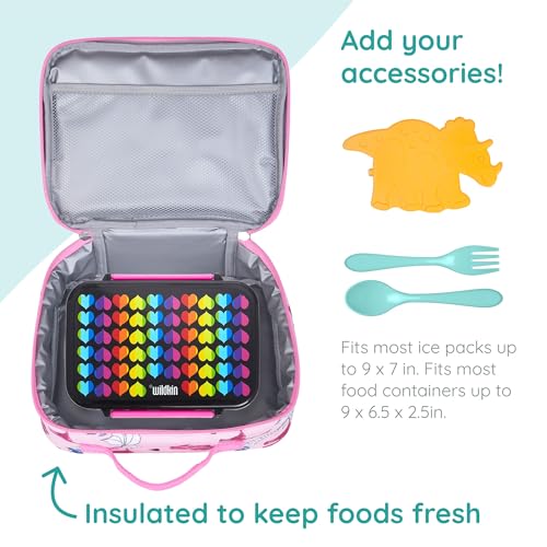 Image of Wildkin JumpOff Jo Insulated Lunch Box - Keeps Food Hot or Cold, BPA-Free with Mesh Pockets & Easy-Clean Lining - Ideal for School, Travel & Daycare - Pink Dino