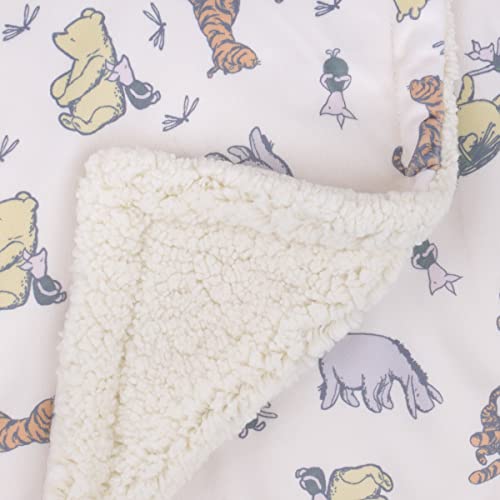 Image of Disney Classic Pooh Naturally Friends Ivory and Taupe Piglet, Eeyore, and Tigger Super Soft Sherpa Baby Blanket