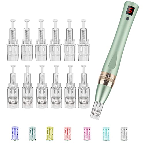 PIPM Microneedling Derma Pen Kit Cosmetic Machine Wireless Electric Tools with 6PCS 3D Nano, 6PCS 36Pin Replacement Cartridges B024
