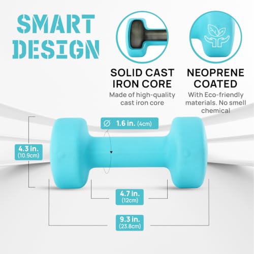 Image of Yes4All Neoprene Coated Dumbbell Hand Weight Sets of 2 - Multiple Weight Options with 15 Colors, Anti-roll, Anti-Slip, Hexagon Shape