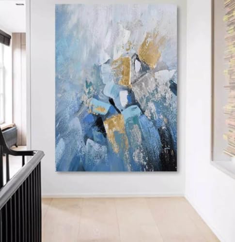 Peinture abstraite bleue sur toile pour décoration murale de salon
