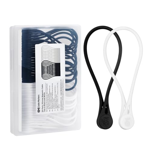 Cable Matters Paquete de 20 bridas magnéticas de silicona ultra fuertes, organizador de cables, colores blanco y negro