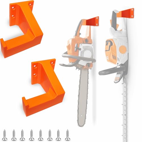 2 Stück Verstärkte Halterung passend für Akku-Heckenschere (z. B. HSA-Serie) und Motorsäge Orange - Akku-Heckenscheren-Halterung und Motorsägehalter inkl. 8 Befestigungsschrauben aus Edelstahl
