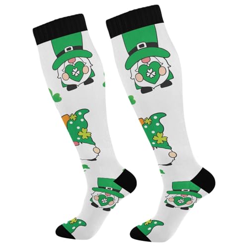 Dussdil Patricks Day Gnome Clover Compression Socks for Women Men Christmas Circulation Long Knee Socks for Winter Warm Stockings Socks