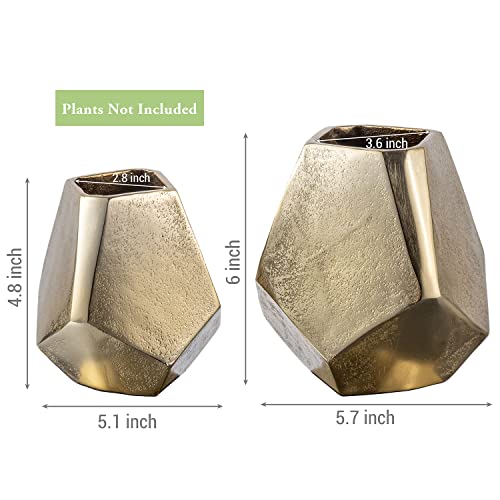 Mygift 4 And 6 Inch Modern Deluxe Brass Tone Cast Aluminum Geometric Vases, Decorative Pentagonal Vase Centerpiece, 2 Piece Set - Handcrafted In India #TOP4